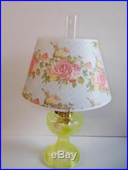 Aladdin Lamps Vaseline Short Lincoln Drape Lamp with 14 Lattice Rose Bouquet Sh