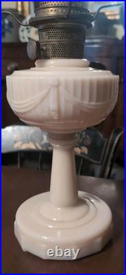 Aladdin Lincoln Drape Alacite Glass Kerosene Oil Lamp NuType B Pink Tone