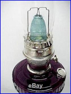 Aladdin Lincoln Drape Amethyst Glass Kerosene Oil Lamp Nickel Chimney Mantle New