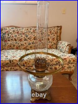 Aladdin Lincoln Drape Clear Glass Oil Lamp with #23 Burner & Shade Very Nice