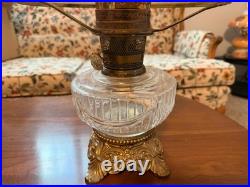 Aladdin Lincoln Drape Clear Glass Oil Lamp with #23 Burner & Shade Very Nice