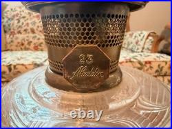 Aladdin Lincoln Drape Clear Glass Oil Lamp with #23 Burner & Shade Very Nice