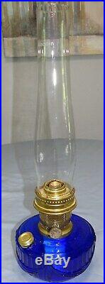 Aladdin Lincoln Drape Cobalt Blue Glass Kerosene Oil Shelf Bracket Lamp Font