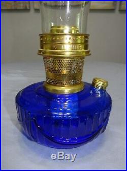 Aladdin Lincoln Drape Cobalt Blue Glass Kerosene Oil Shelf Bracket Lamp Font