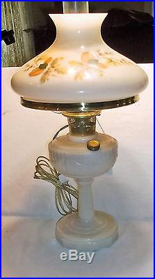 Aladdin Lincoln Drape Cream Glass Tall Kerosene Lamp w Shade & Ring, Electrified