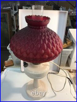 Aladdin Lincoln Drape Model B Lamp Electrified With Ruby Red Quilted Lamp Shade