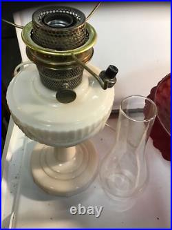 Aladdin Lincoln Drape Model B Lamp Electrified With Ruby Red Quilted Lamp Shade