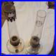 Aladdin Lot of 2 Clear Glass Oil/Kerosene Lantern Lamps with Chimneys Metal Base
