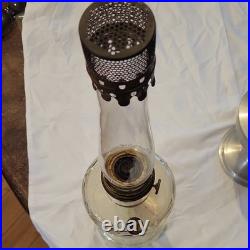 Aladdin Lot of 2 Clear Glass Oil/Kerosene Lantern Lamps with Chimneys Metal Base