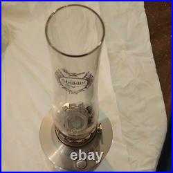 Aladdin Lot of 2 Clear Glass Oil/Kerosene Lantern Lamps with Chimneys Metal Base