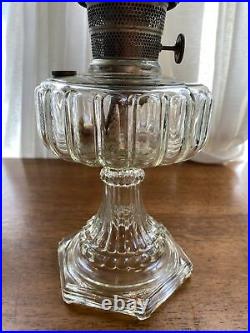 Aladdin Mantle Lamp Co Clear Glass Cathedral Oil Lamp With Clear Quilted Shade