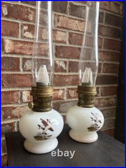 Aladdin Milk Glass model 23 Oil Lamps 1982 Eddie Bauer geese limited edition
