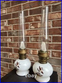 Aladdin Milk Glass model 23 Oil Lamps 1982 Eddie Bauer geese limited edition