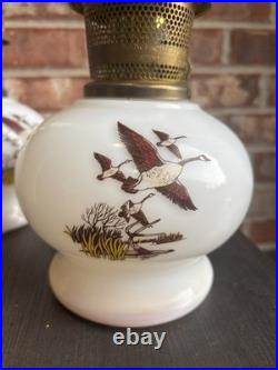 Aladdin Milk Glass model 23 Oil Lamps 1982 Eddie Bauer geese limited edition