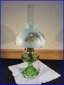 Aladdin Model 108 Cathedral Green Crystal Glass Floral Shade Kerosene Stand Lamp