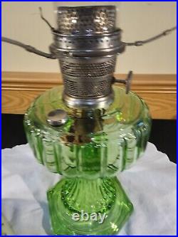 Aladdin Model 108 Cathedral Green Crystal Glass Floral Shade Kerosene Stand Lamp