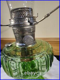 Aladdin Model 108 Cathedral Green Crystal Glass Floral Shade Kerosene Stand Lamp