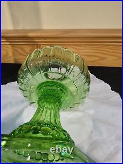 Aladdin Model 108 Cathedral Green Crystal Glass Floral Shade Kerosene Stand Lamp