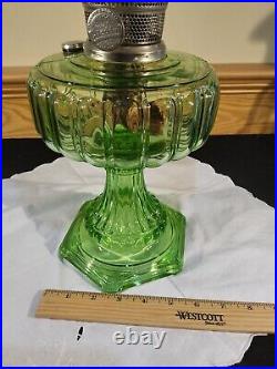 Aladdin Model 108 Cathedral Green Crystal Glass Floral Shade Kerosene Stand Lamp