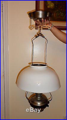 Aladdin Model #11 Hanging Oil Lamp With 131/2 White Milk Glass Shade Complete