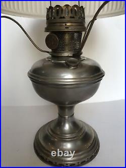 Aladdin Model 11 Oil/Kerosene lamp with shade, good burner, nickel finish