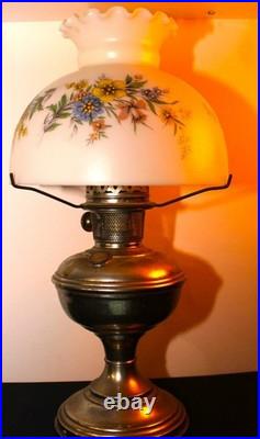 Aladdin Model 11 Oil Lamp Chicago Nickel + Floral Shade