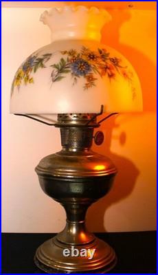 Aladdin Model 11 Oil Lamp Chicago Nickel + Floral Shade