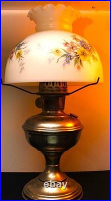 Aladdin Model 11 Oil Lamp Chicago Nickel + Floral Shade