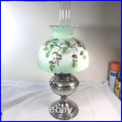 Aladdin Model 11 Oil Lamp with Chimney & Hand Painted Floral Glass Shade 1922-1928