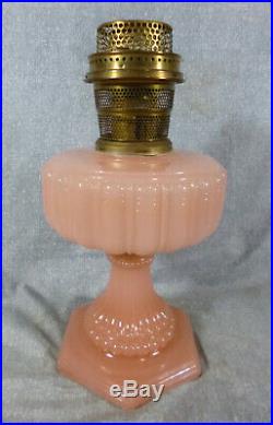 Aladdin Model 112 Cathedral Pastel Rose Moonstone Lamp with Brass Type B Burner