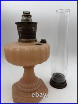 Aladdin Model 112 Cathedral Pink Lamp WithB Burner & Locking Chimney YEC