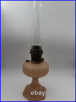 Aladdin Model 112 Cathedral Pink Lamp WithB Burner & Locking Chimney YEC