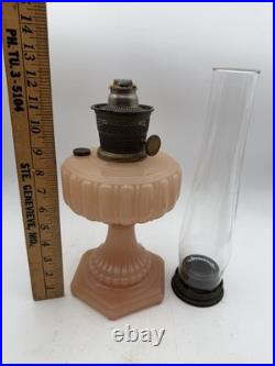 Aladdin Model 112 Cathedral Pink Lamp WithB Burner & Locking Chimney YEC