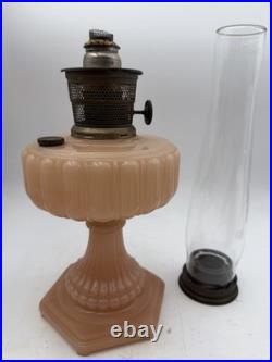 Aladdin Model 112 Cathedral Pink Lamp WithB Burner & Locking Chimney YEC