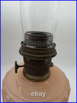 Aladdin Model 112 Cathedral Pink Lamp WithB Burner & Locking Chimney YEC