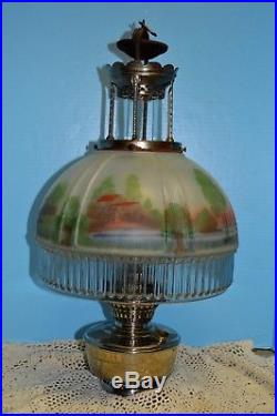Aladdin Model #12 4 Post Hanging Lamp 616 S Painted Shade #12 Font 3 L Chimney