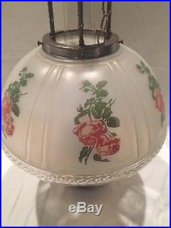 Aladdin Model 12 4 Post Hanging Lamp With#620 F Shade/Cracked+Chimney Nickel Font