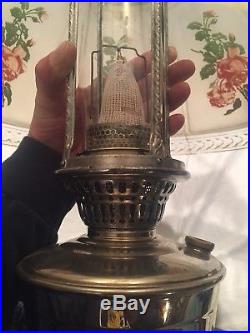 Aladdin Model 12 4 Post Hanging Lamp With#620 F Shade/Cracked+Chimney Nickel Font
