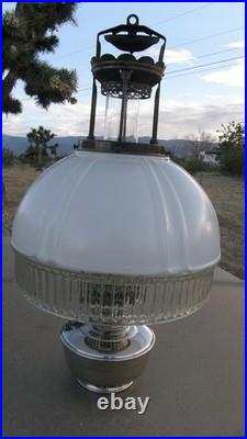 Aladdin Model 12, 4-post Hanging Oil Lamp, Shade, Chimney, And Burner Complete