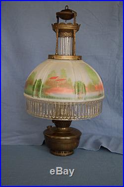 Aladdin Model 12 Hanging Kerosene Lamp Four Post Frame 616-S Glass Shade Chimney