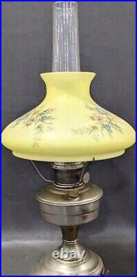 Aladdin Model 12 Kerosene oil Lamp Yellow Floral Glass Shade/ Chimney 1928-1935