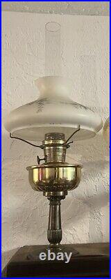 Aladdin Model 13 Kerosene oil Lamp White Floral Glass Shade Chimney 1930s