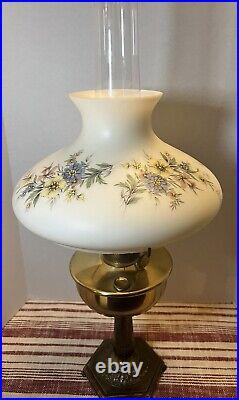 Aladdin Model 13 Kerosene oil Lamp White Floral Glass Shade Chimney 1930s