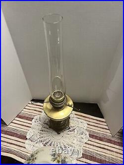 Aladdin Model 13 Kerosene oil Lamp White Floral Glass Shade Chimney 1930s