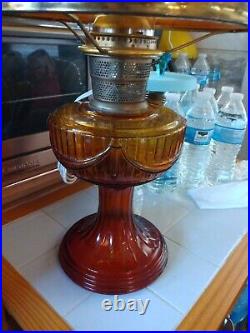 Aladdin Model 23 Amber Glass Short Lincoln Drape 12 Oil Lamp And Original Shade