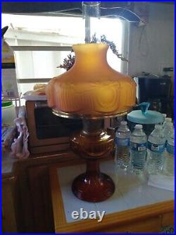 Aladdin Model 23 Amber Glass Short Lincoln Drape 12 Oil Lamp And Original Shade