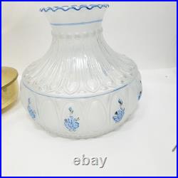Aladdin Model 23 Brass Hanging Oil Lamp Glass Chimney Shade Blue Floral Hand Pai