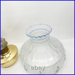 Aladdin Model 23 Brass Hanging Oil Lamp Glass Chimney Shade Blue Floral Hand Pai