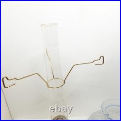 Aladdin Model 23 Brass Hanging Oil Lamp Glass Chimney Shade Blue Floral Hand Pai