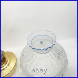 Aladdin Model 23 Brass Hanging Oil Lamp Glass Chimney Shade Blue Floral Hand Pai